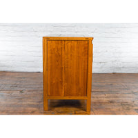 Chinese Antique Elmwood Side Cabinet with Carved Panels and Hidden Drawers