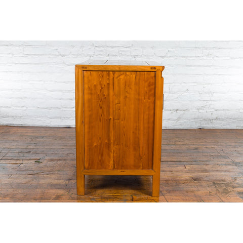 Chinese Antique Elmwood Side Cabinet with Carved Panels and Hidden Drawers - Antique Chinese and Vintage Asian Furniture for Sale at FEA Home