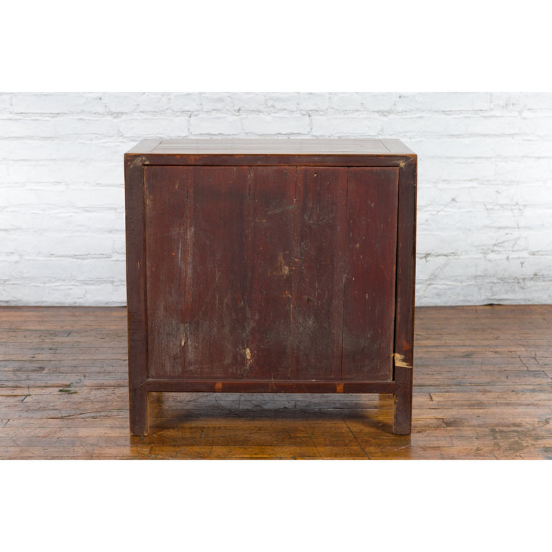 Chinese Antique Elmwood Side Cabinet with Carved Panels and Hidden Drawers - Antique Chinese and Vintage Asian Furniture for Sale at FEA Home