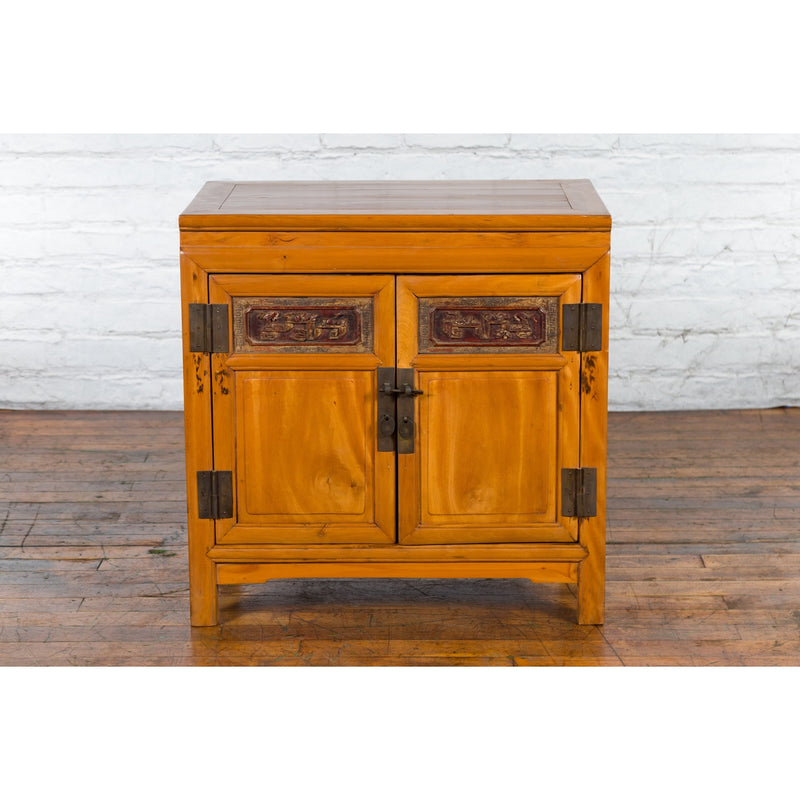 Chinese Antique Elmwood Side Cabinet with Carved Panels and Hidden Drawers - Antique Chinese and Vintage Asian Furniture for Sale at FEA Home