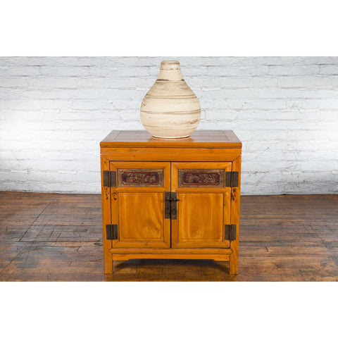 Chinese Antique Elmwood Side Cabinet with Carved Panels and Hidden Drawers - Antique Chinese and Vintage Asian Furniture for Sale at FEA Home