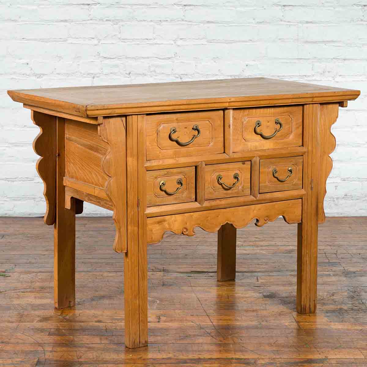 Chinese Qing 19th Century Side Table with Five Drawers and Carved Spandrels-2. Asian & Chinese Furniture, Art, Antiques, Vintage Home Décor for sale at FEA Home