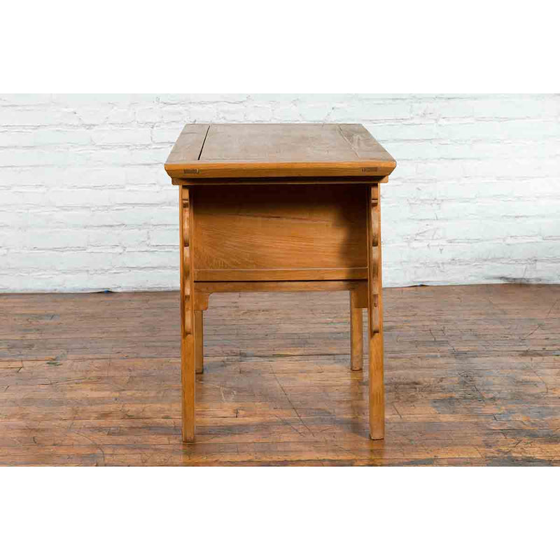 Chinese Qing 19th Century Side Table with Five Drawers and Carved Spandrels-YN3298-17. Asian & Chinese Furniture, Art, Antiques, Vintage Home Décor for sale at FEA Home