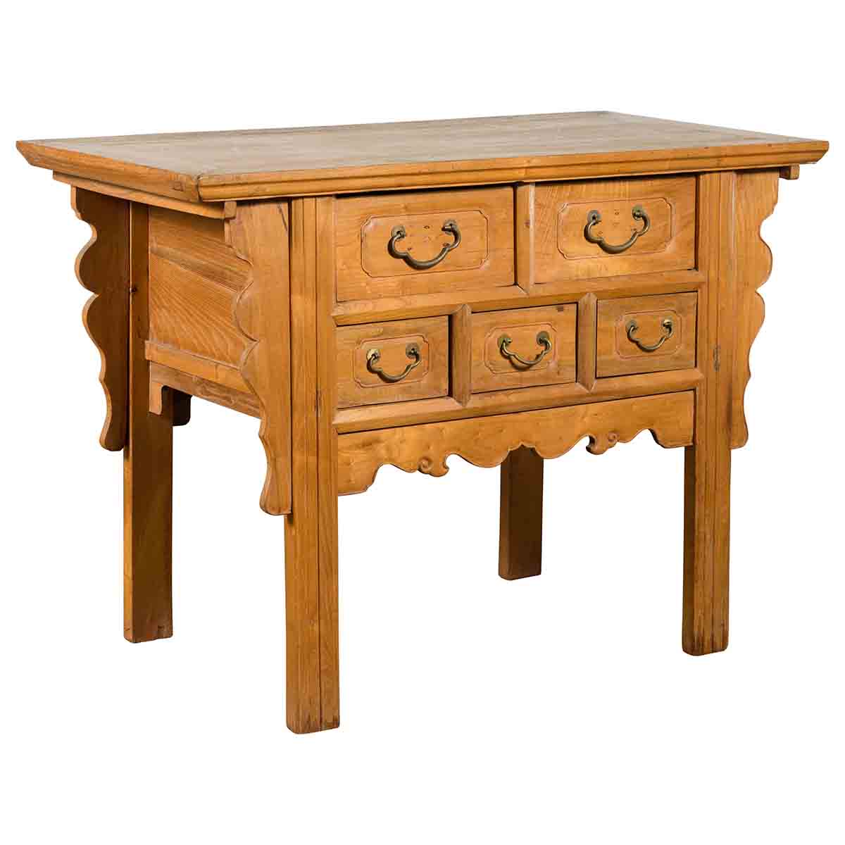 Chinese Qing 19th Century Side Table with Five Drawers and Carved Spandrels-1. Asian & Chinese Furniture, Art, Antiques, Vintage Home Décor for sale at FEA Home