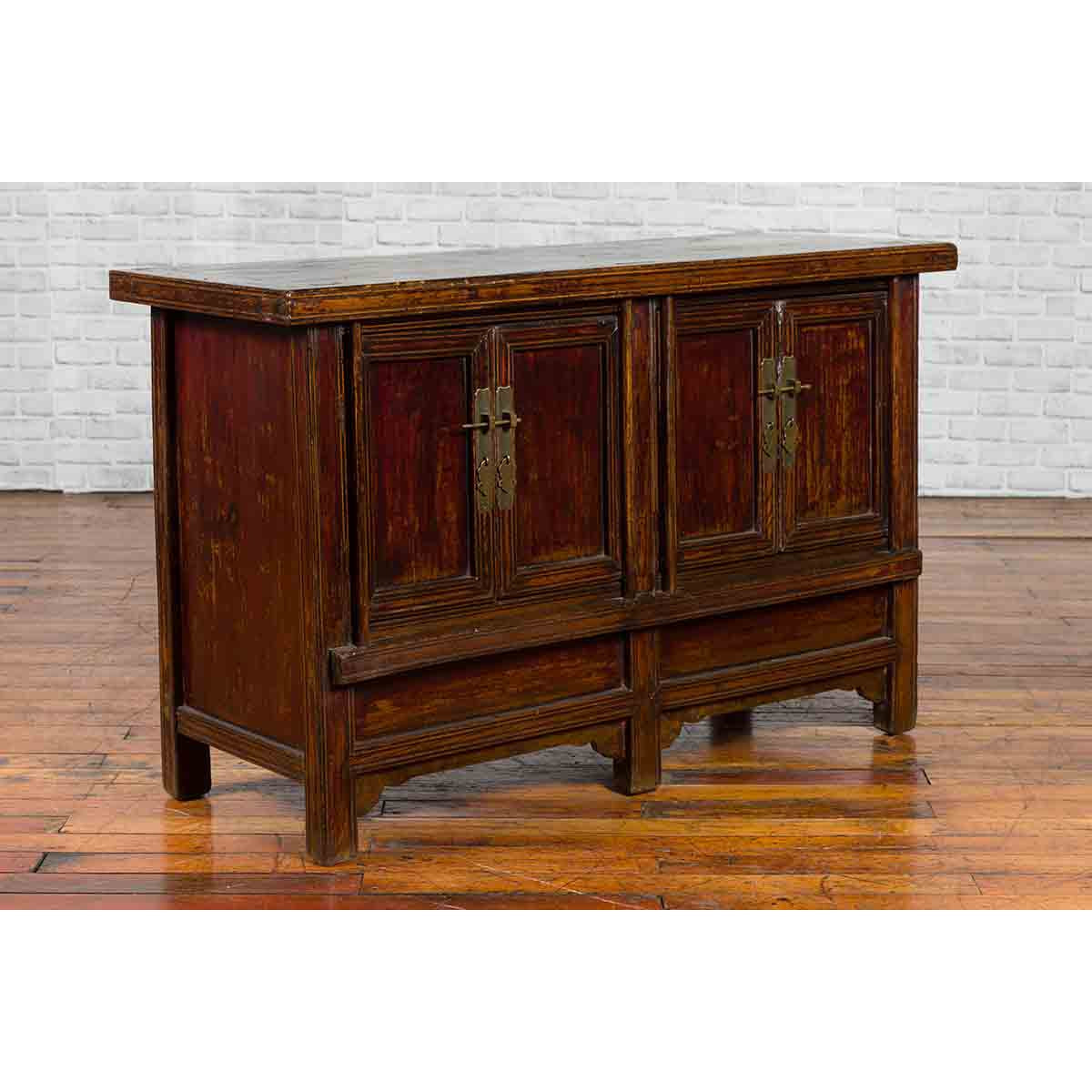 Chinese Qing Dynasty 19th Century Cabinet with Brown Lacquer and Double Doors-2. Asian & Chinese Furniture, Art, Antiques, Vintage Home Décor for sale at FEA Home