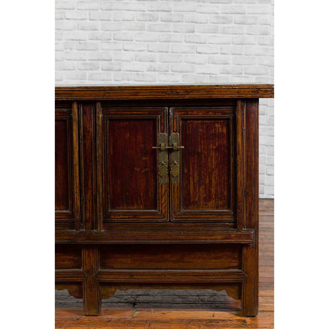 Chinese Qing Dynasty 19th Century Cabinet with Brown Lacquer and Double Doors