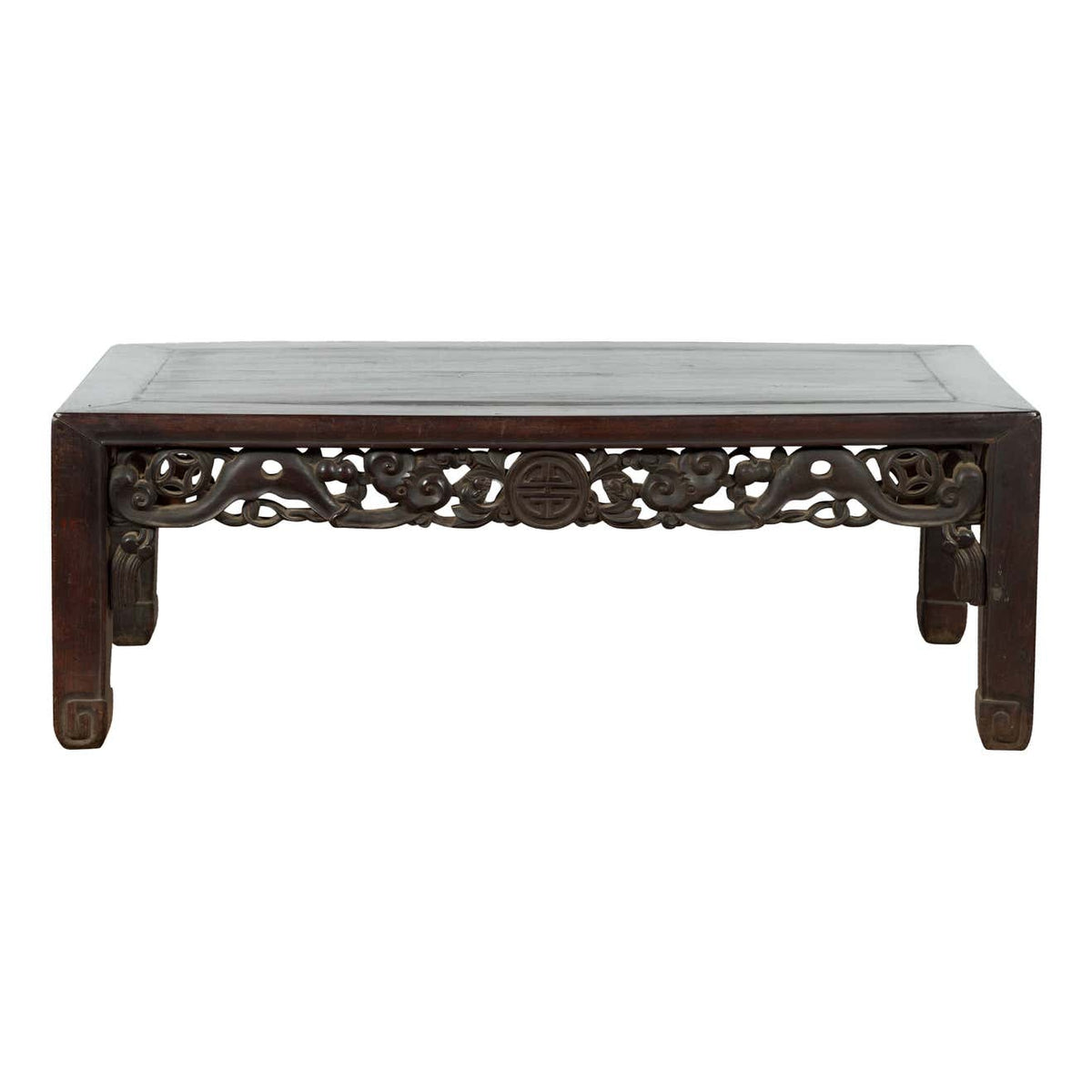 Chinese Qing Dynasty 19th Century Coffee Table with Carved Apron and Dark Patina-1. Asian & Chinese Furniture, Art, Antiques, Vintage Home Décor for sale at FEA Home
