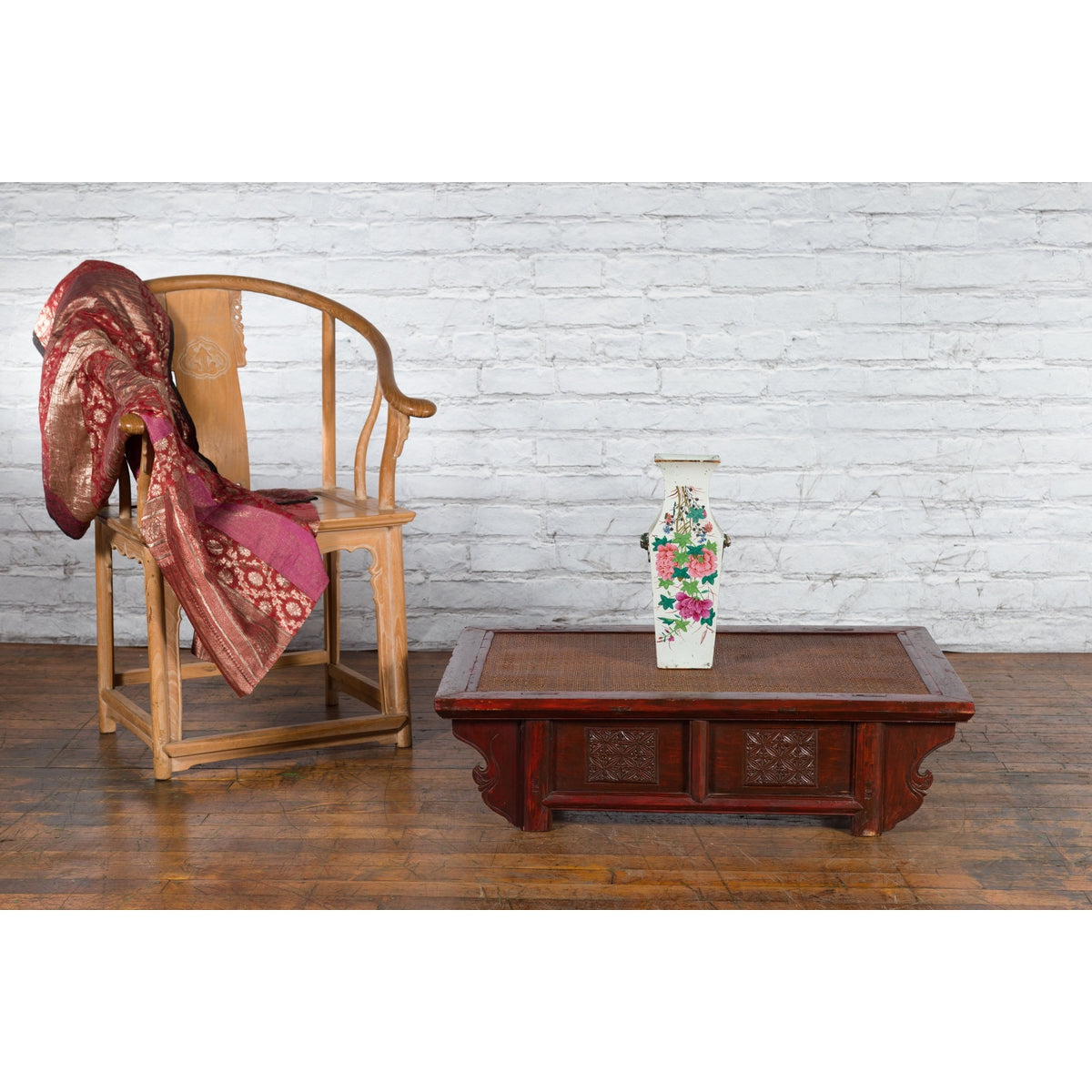 Chinese 19th Century Qing Dynasty Dark Red Lacquer Coffee Table with Rattan Top-3. Asian &amp; Chinese Furniture, Art, Antiques, Vintage Home Décor for sale at FEA Home
