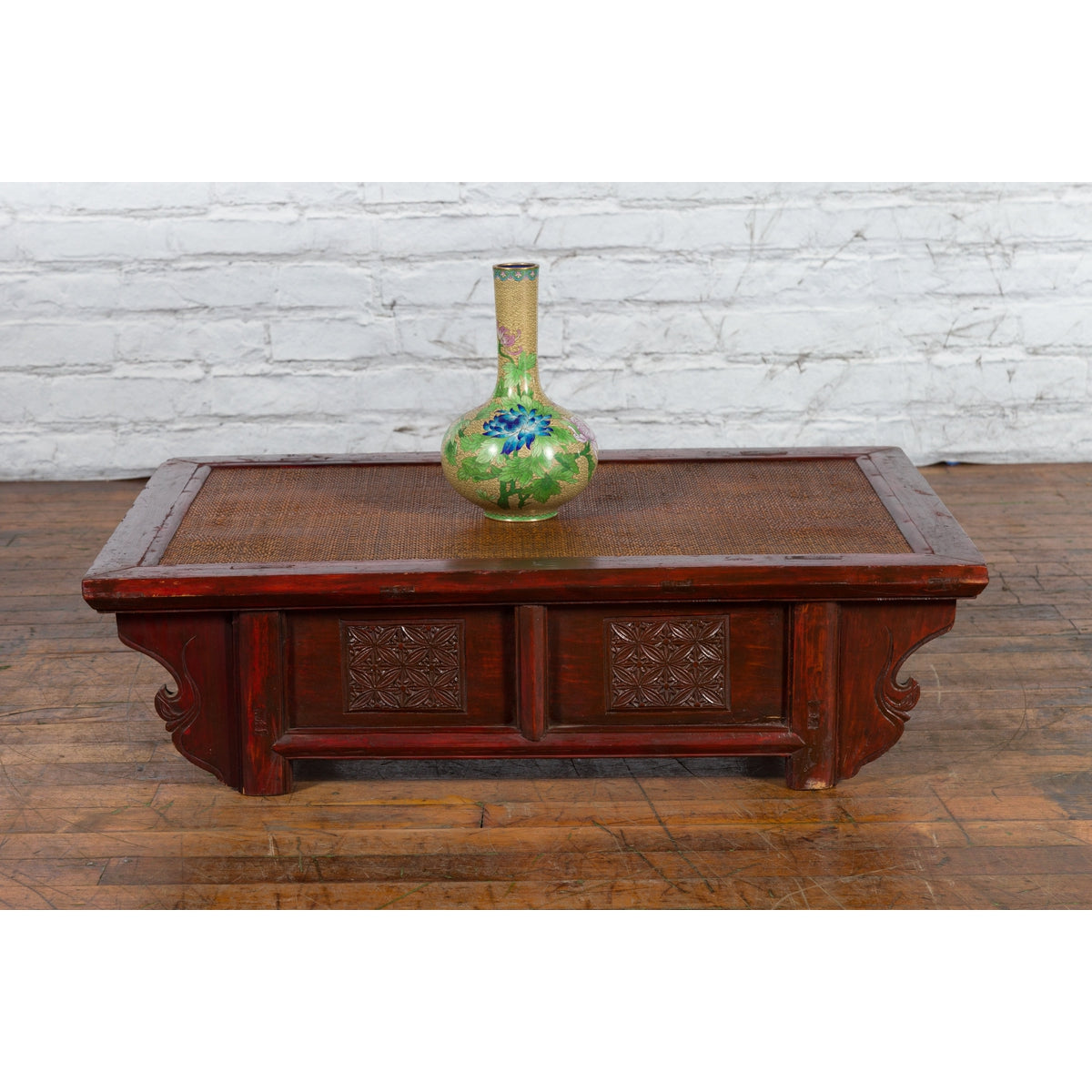 Chinese 19th Century Qing Dynasty Dark Red Lacquer Coffee Table with Rattan Top-4. Asian &amp; Chinese Furniture, Art, Antiques, Vintage Home Décor for sale at FEA Home