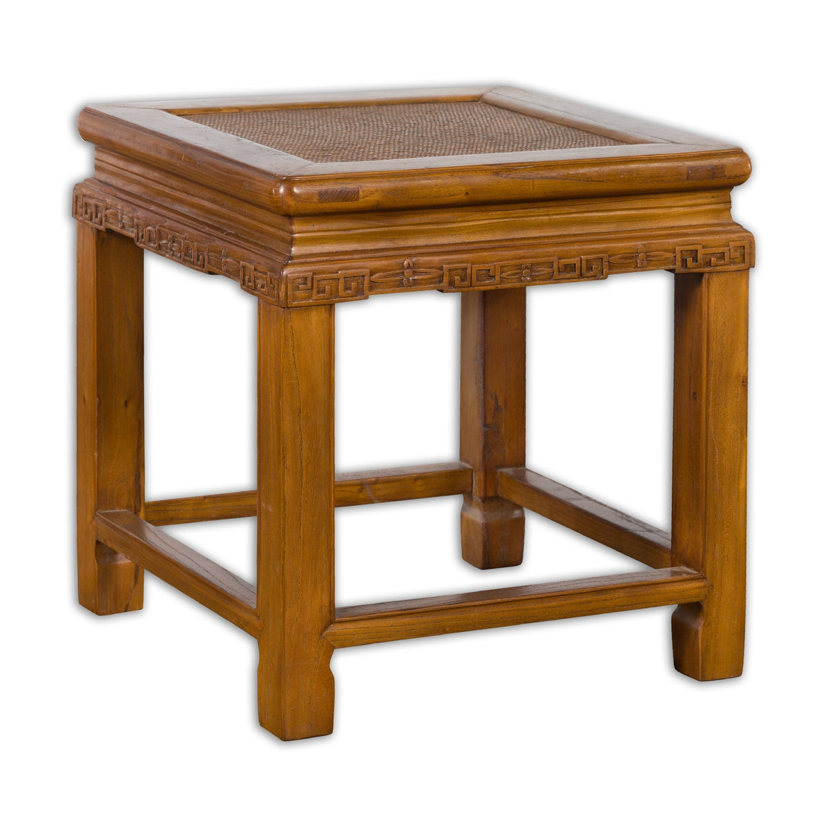Chinese Early 20th Century Side Table with Carved Apron and Woven Rattan Top-1. Asian & Chinese Furniture, Art, Antiques, Vintage Home Décor for sale at FEA Home