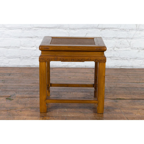 Chinese Early 20th Century Side Table with Carved Apron and Woven Rattan Top - Antique Chinese and Vintage Asian Furniture for Sale at FEA Home