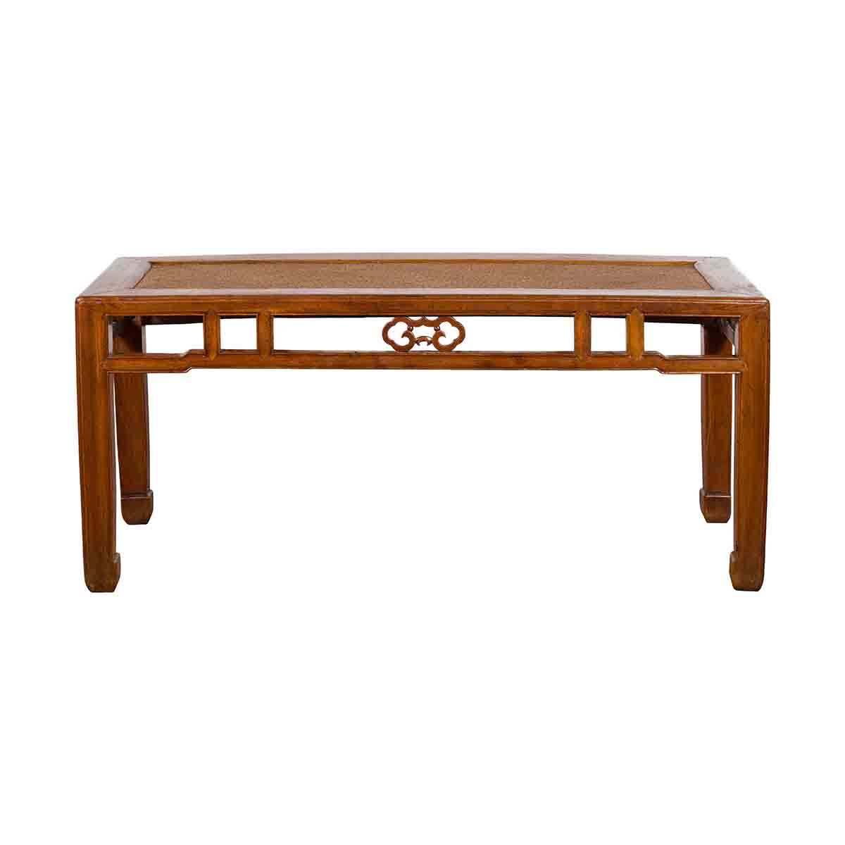 Qing Dynasty 19th Century Chinese Coffee Table with Rattan Top and Carved Apron-1. Asian & Chinese Furniture, Art, Antiques, Vintage Home Décor for sale at FEA Home