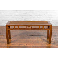 Qing Dynasty 19th Century Chinese Coffee Table with Rattan Top and Carved Apron
