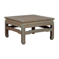 Vintage Thai Blue Washed Teakwood Waisted Coffee Table with Horse Hoof Legs