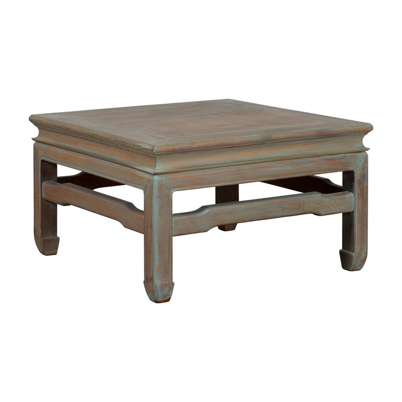Vintage Thai Blue Washed Teakwood Waisted Coffee Table with Horse Hoof Legs-YN3331-14. Asian & Chinese Furniture, Art, Antiques, Vintage Home Décor for sale at FEA Home