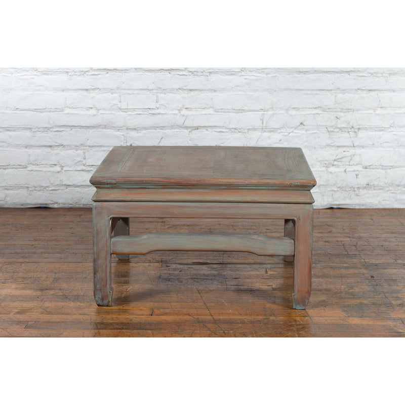 Vintage Thai Blue Washed Teakwood Waisted Coffee Table with Horse Hoof Legs-YN3331-9. Asian & Chinese Furniture, Art, Antiques, Vintage Home Décor for sale at FEA Home