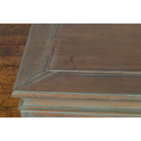 Vintage Thai Blue Washed Teakwood Waisted Coffee Table with Horse Hoof Legs