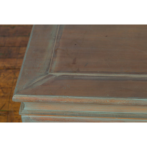 Vintage Thai Blue Washed Teakwood Waisted Coffee Table with Horse Hoof Legs-YN3331-11. Asian & Chinese Furniture, Art, Antiques, Vintage Home Décor for sale at FEA Home