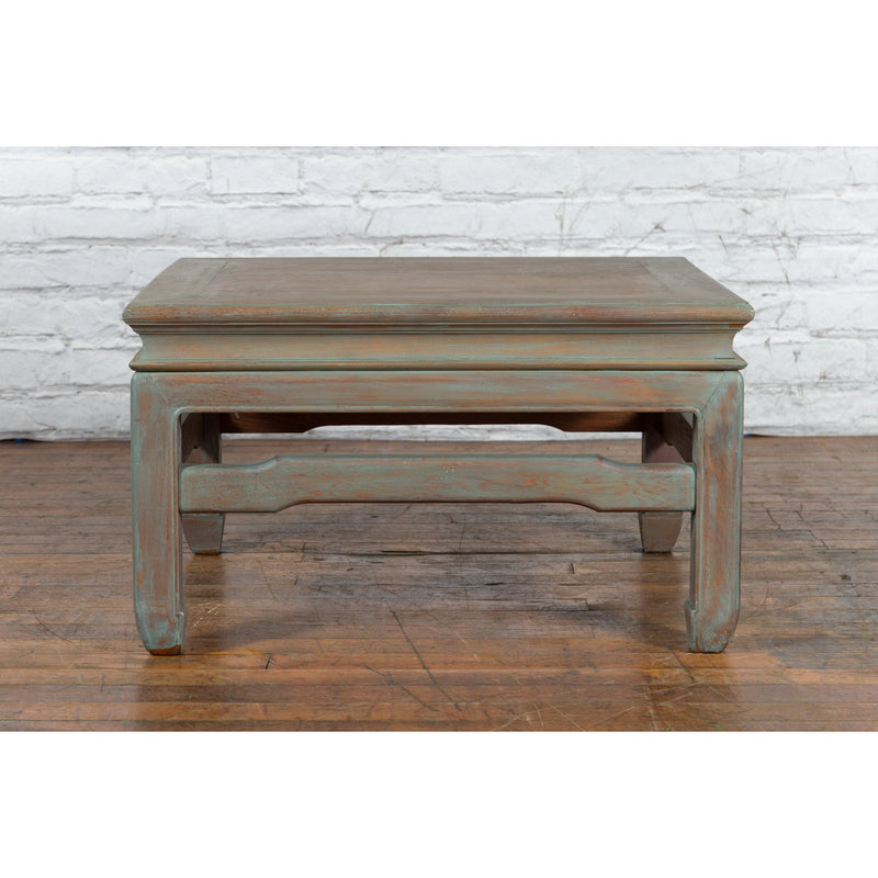 Vintage Thai Blue Washed Teakwood Waisted Coffee Table with Horse Hoof Legs-YN3331-13. Asian & Chinese Furniture, Art, Antiques, Vintage Home Décor for sale at FEA Home