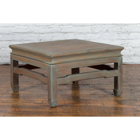 Vintage Thai Blue Washed Teakwood Waisted Coffee Table with Horse Hoof Legs-YN3331-1. Asian & Chinese Furniture, Art, Antiques, Vintage Home Décor for sale at FEA Home