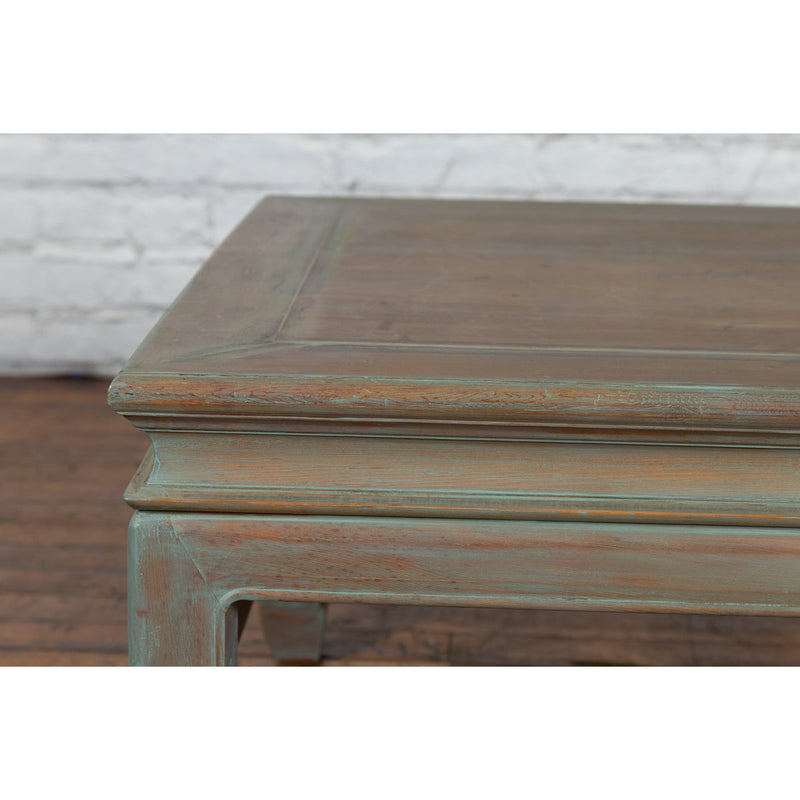 Vintage Thai Blue Washed Teakwood Waisted Coffee Table with Horse Hoof Legs-YN3331-4. Asian & Chinese Furniture, Art, Antiques, Vintage Home Décor for sale at FEA Home
