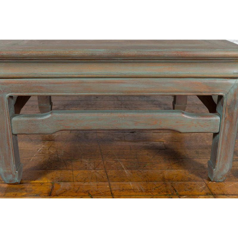 Vintage Thai Blue Washed Teakwood Waisted Coffee Table with Horse Hoof Legs-YN3331-6. Asian & Chinese Furniture, Art, Antiques, Vintage Home Décor for sale at FEA Home