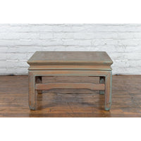 Vintage Thai Blue Washed Teakwood Waisted Coffee Table with Horse Hoof Legs