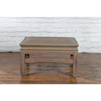 Vintage Thai Blue Washed Teakwood Waisted Coffee Table with Horse Hoof Legs