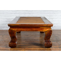 Chinese Qing Dynasty Period 19th Century Elm Coffee Table with Rattan Top
