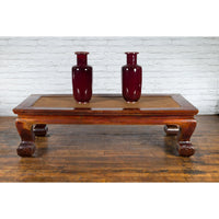 Chinese Qing Dynasty Period 19th Century Elm Coffee Table with Rattan Top