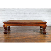 Chinese Qing Dynasty Period 19th Century Elm Coffee Table with Rattan Top