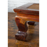 Chinese Qing Dynasty Period 19th Century Elm Coffee Table with Rattan Top