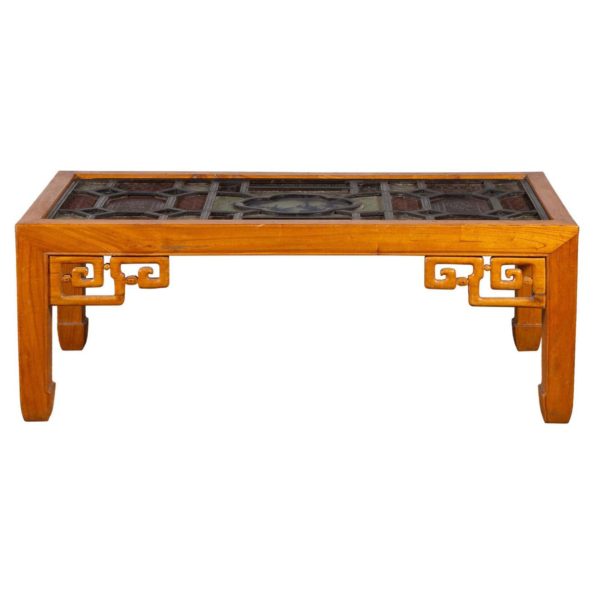 Chinese Qing Dynasty 19th Century Wooden Coffee Table with Stained Glass Top-1. Asian & Chinese Furniture, Art, Antiques, Vintage Home Décor for sale at FEA Home