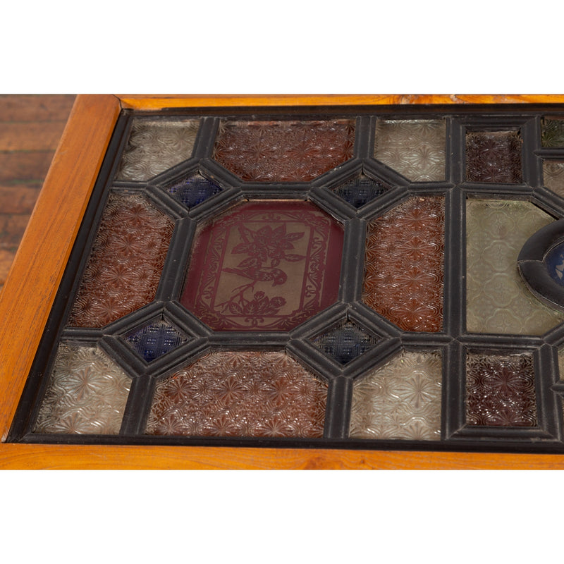 Chinese Qing Dynasty 19th Century Wooden Coffee Table with Stained Glass Top - Antique Chinese and Vintage Asian Furniture for Sale at FEA Home