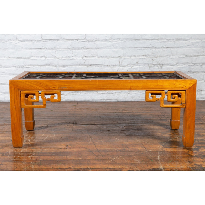 Chinese Qing Dynasty 19th Century Wooden Coffee Table with Stained Glass Top - Antique Chinese and Vintage Asian Furniture for Sale at FEA Home