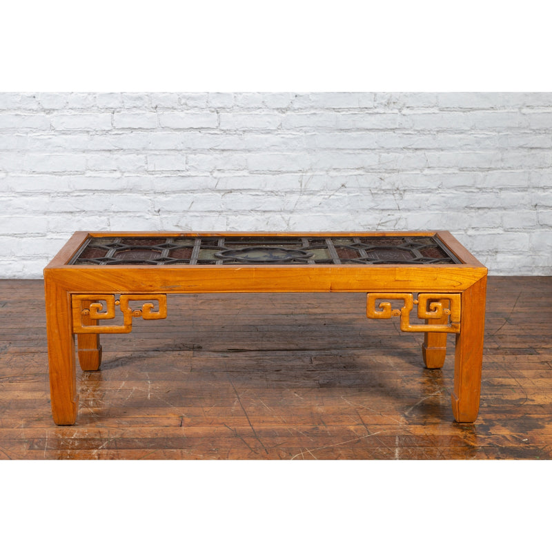 Chinese Qing Dynasty 19th Century Wooden Coffee Table with Stained Glass Top - Antique Chinese and Vintage Asian Furniture for Sale at FEA Home