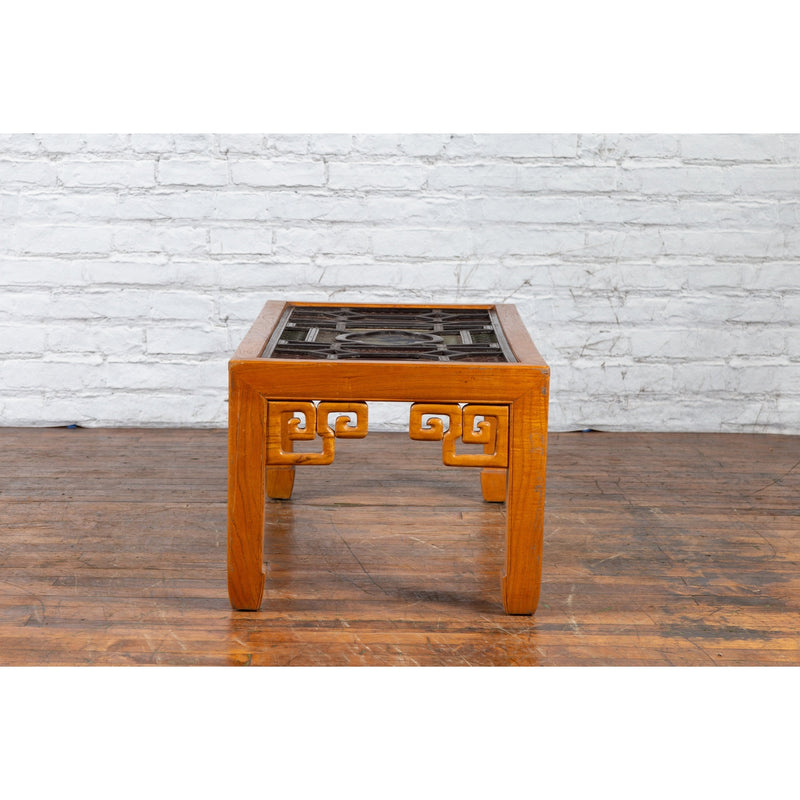 Chinese Qing Dynasty 19th Century Wooden Coffee Table with Stained Glass Top - Antique Chinese and Vintage Asian Furniture for Sale at FEA Home