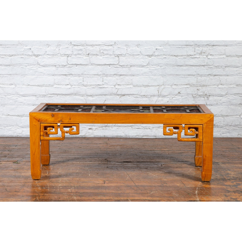 Chinese Qing Dynasty 19th Century Wooden Coffee Table with Stained Glass Top - Antique Chinese and Vintage Asian Furniture for Sale at FEA Home