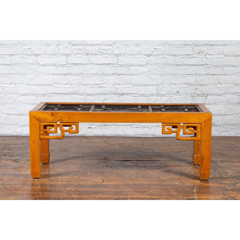 Chinese Qing Dynasty 19th Century Wooden Coffee Table with Stained Glass Top - Antique Chinese and Vintage Asian Furniture for Sale at FEA Home