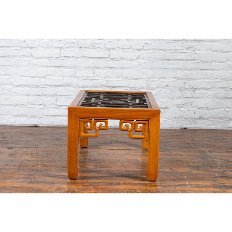 Chinese Qing Dynasty 19th Century Wooden Coffee Table with Stained Glass Top - Antique Chinese and Vintage Asian Furniture for Sale at FEA Home