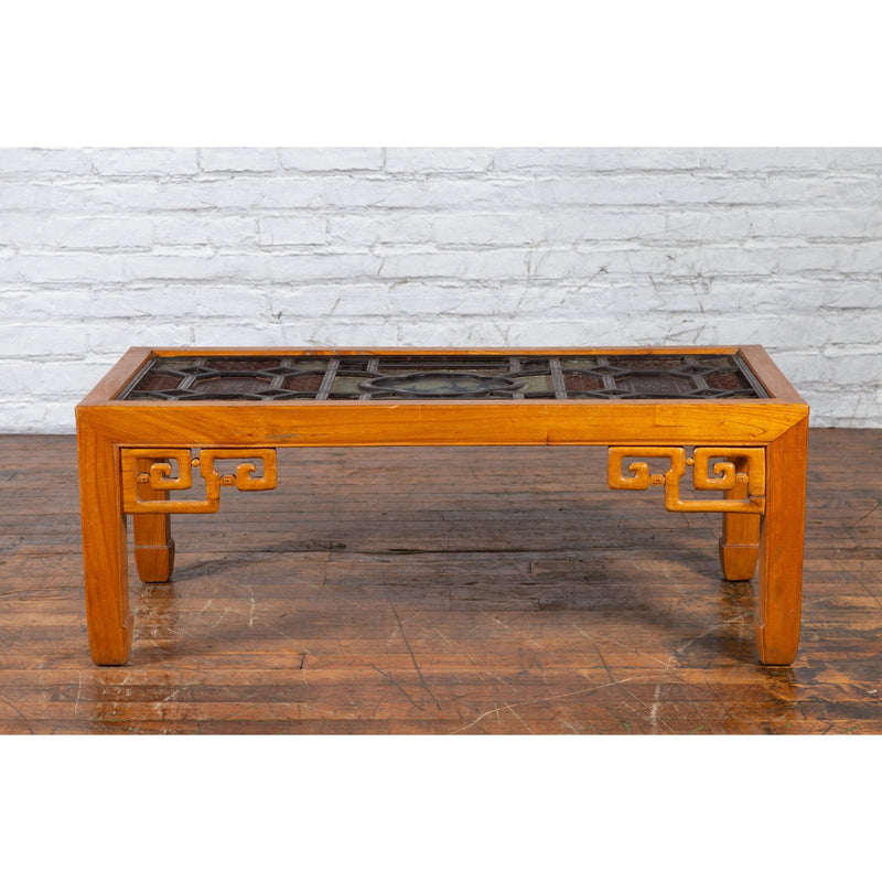 Chinese Qing Dynasty 19th Century Wooden Coffee Table with Stained Glass Top - Antique Chinese and Vintage Asian Furniture for Sale at FEA Home