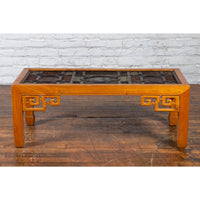 Chinese Qing Dynasty 19th Century Wooden Coffee Table with Stained Glass Top