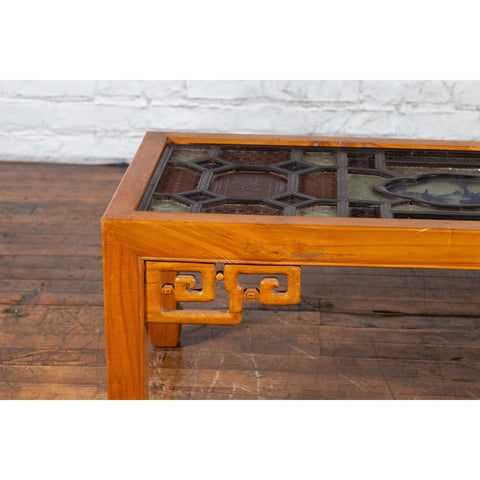 Chinese Qing Dynasty 19th Century Wooden Coffee Table with Stained Glass Top - Antique Chinese and Vintage Asian Furniture for Sale at FEA Home