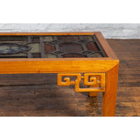 Chinese Qing Dynasty 19th Century Wooden Coffee Table with Stained Glass Top