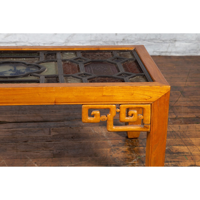 Chinese Qing Dynasty 19th Century Wooden Coffee Table with Stained Glass Top - Antique Chinese and Vintage Asian Furniture for Sale at FEA Home