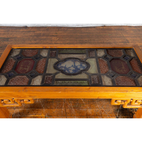 Chinese Qing Dynasty 19th Century Wooden Coffee Table with Stained Glass Top - Antique Chinese and Vintage Asian Furniture for Sale at FEA Home