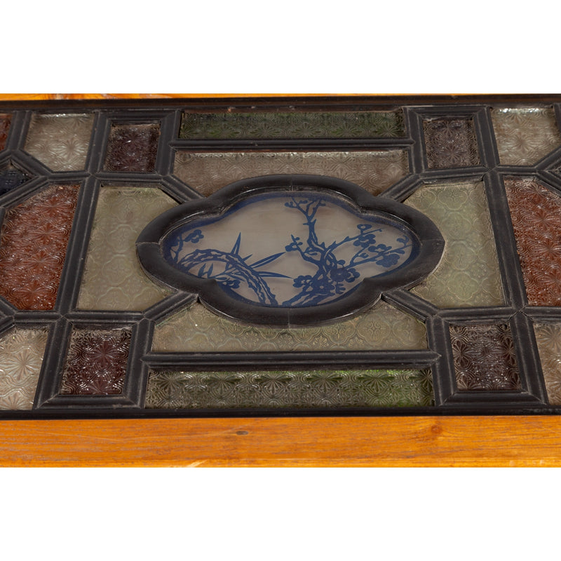 Chinese Qing Dynasty 19th Century Wooden Coffee Table with Stained Glass Top - Antique Chinese and Vintage Asian Furniture for Sale at FEA Home