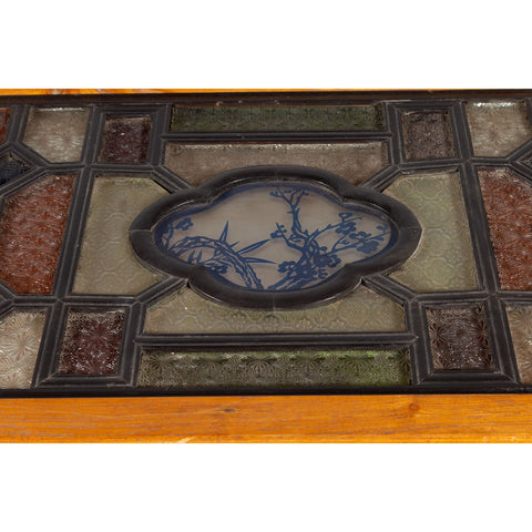 Chinese Qing Dynasty 19th Century Wooden Coffee Table with Stained Glass Top - Antique Chinese and Vintage Asian Furniture for Sale at FEA Home