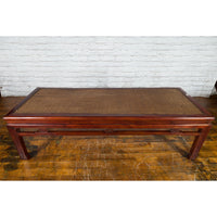 Chinese Early 20th Century Rattan Top Coffee Table with Carved Medallions