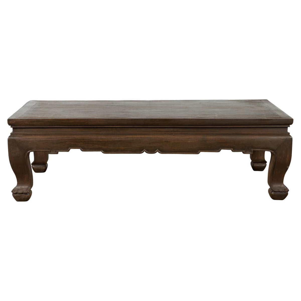 Thai Teak Wood Vintage Coffee Table with Carved Apron and Dark Brown Patina-1. Asian & Chinese Furniture, Art, Antiques, Vintage Home Décor for sale at FEA Home